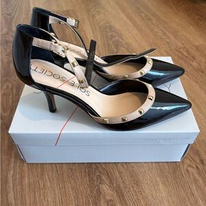 Sole Society Glossy Black Heels with Studded Straps